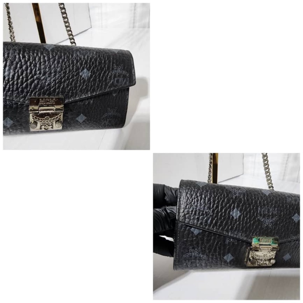 Authentic MCM Visetos Large Patricia Wallet On Chain Black/Grey - Picture 12 of 16